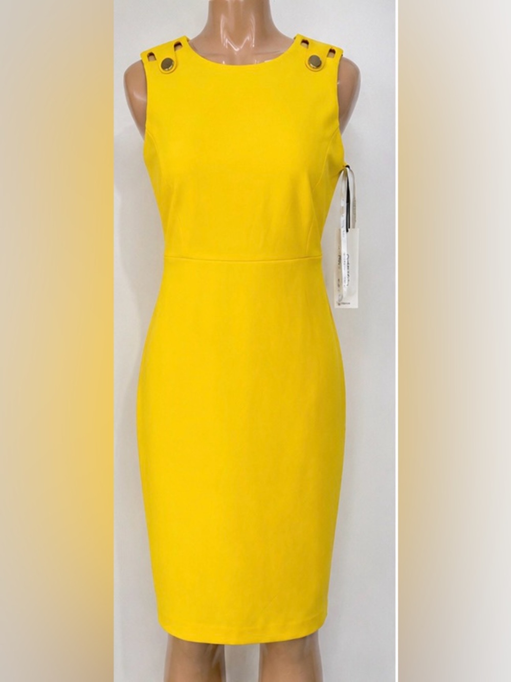 Calvin Klein Bright Yellow Sleeveless Midi Sheath Dress